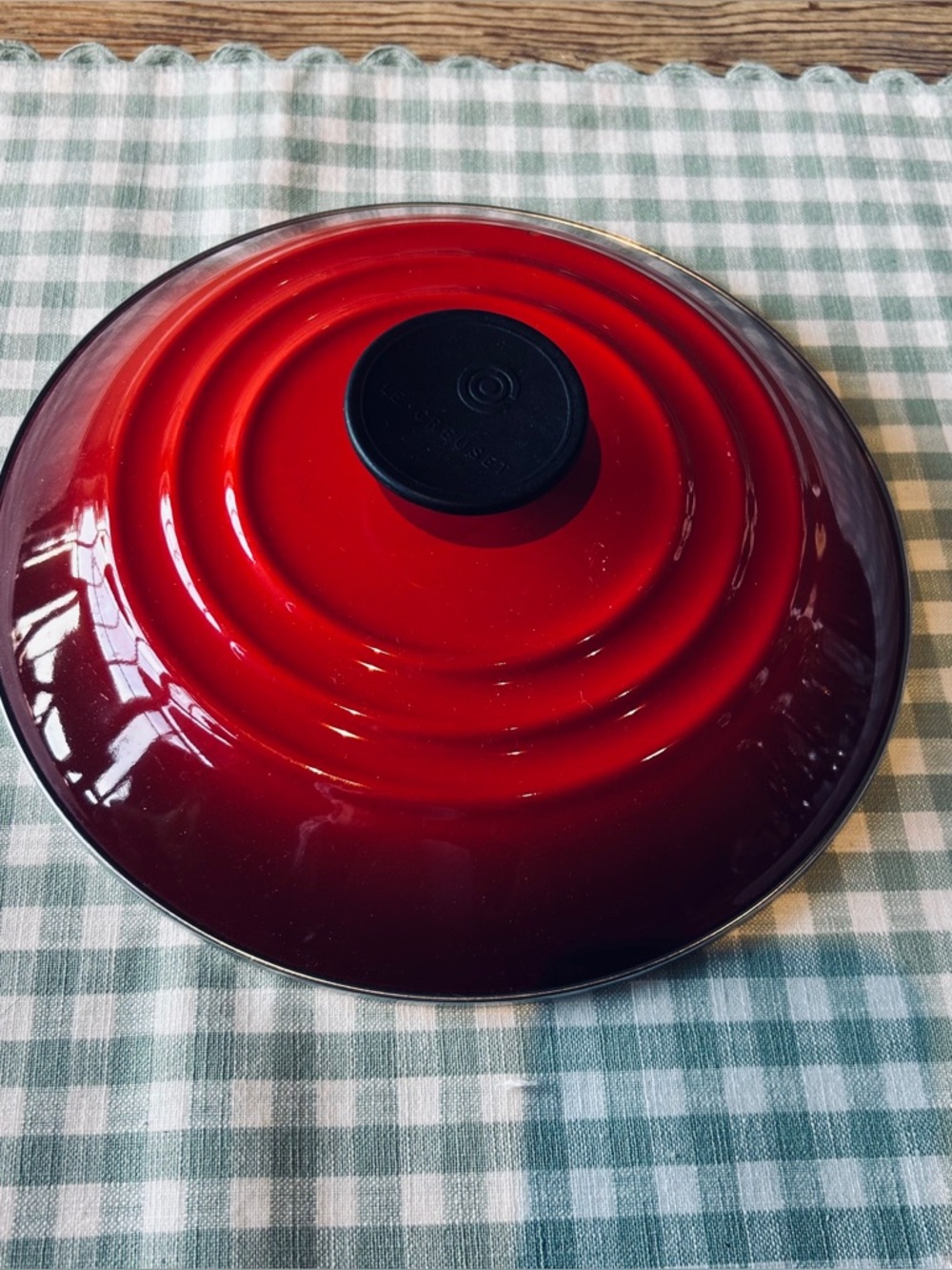 Le Creuset Red Enamel Dutch Oven Lid with Black Knob